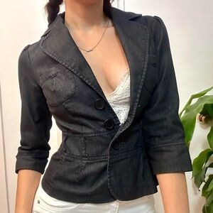 Vintage Corporate Black Denim Define Blazer